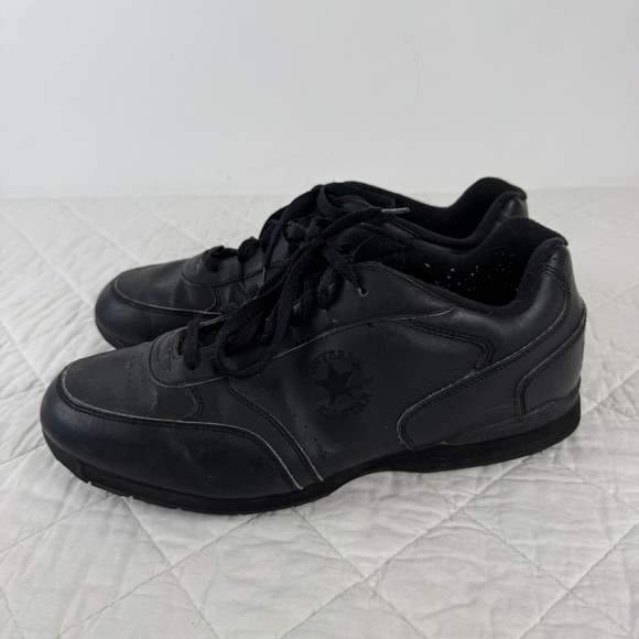 VTG! Converse All Star Black Leather Sneakers 11.5 Athletic Shoes 3B9710 Retro - Picture 6 of 12
